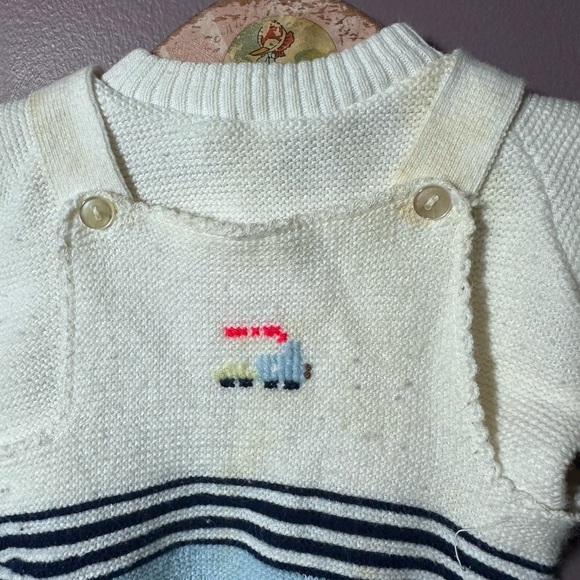 Vintage Knit Cream and Blue Baby Two Piece - Picture 2 of 4